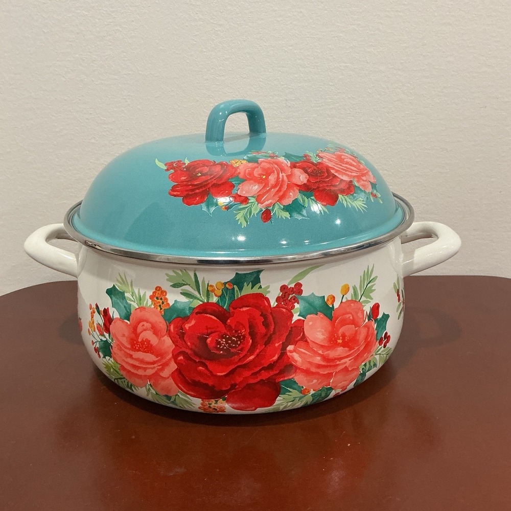 Pioneer Woman Cheerful Rose Dutch Oven 4 Qt EUC Floral